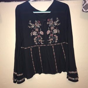 Charcoal/dark blue top. Floral